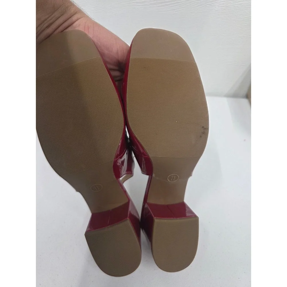 A New Day Womens Red Patent Horsebit Slingback Block Heel Pumps Size 11 NEW